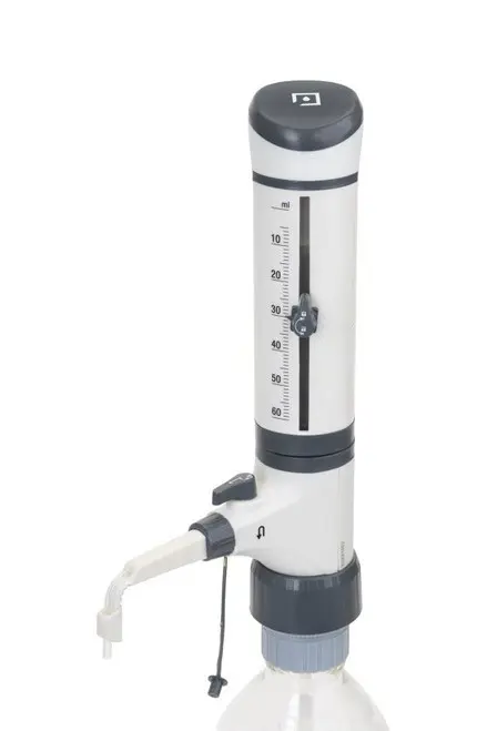 Bottle Top Dispenser For Hydrofluoric Acid with Dual Inlet Technology and Recirculating Valve, Volume Range 0.25 - 2.5mL